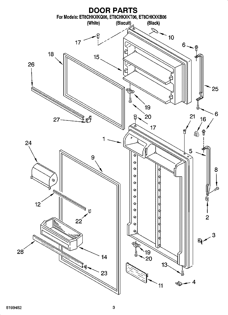 DOOR PARTS Diagram and Parts List for ET8CHKXKT06  Whirlpool Refrigerator