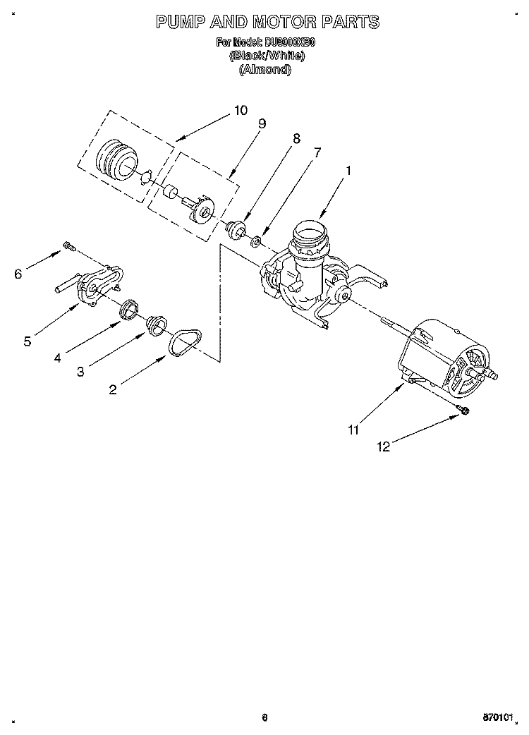 PUMP AND MOTOR Diagram and Parts List for DU8000XB0  Whirlpool Dishwasher