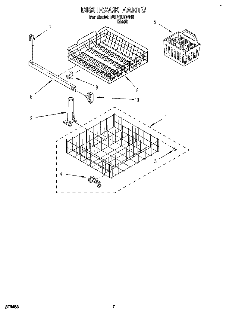 DISHRACK Diagram and Parts List for TUD4000EB0  Whirlpool Dishwasher
