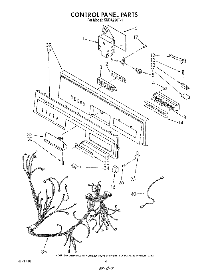 CONTROL PANEL , LITERATURE AND OPTIONAL Diagram and Parts List for KUDA220T1  KitchenAid Dishwasher