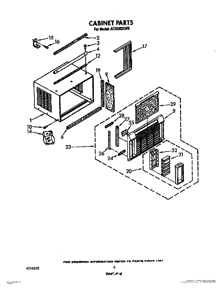 CABINET Diagram and Parts List for ACQ082XW0  Whirlpool Air Conditioner