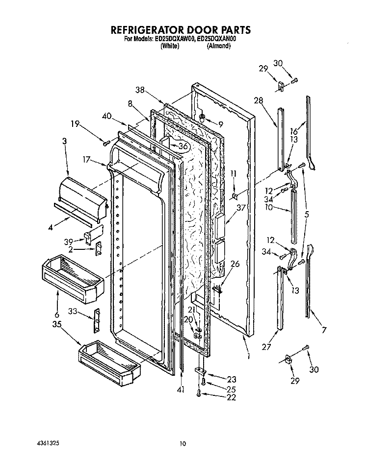 REFRIGERATOR DOOR Diagram and Parts List for ED25DQXAW00  Whirlpool Refrigerator