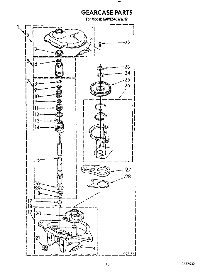GEARCASE Diagram and Parts List for KAWE540WAL2  KitchenAid Washer