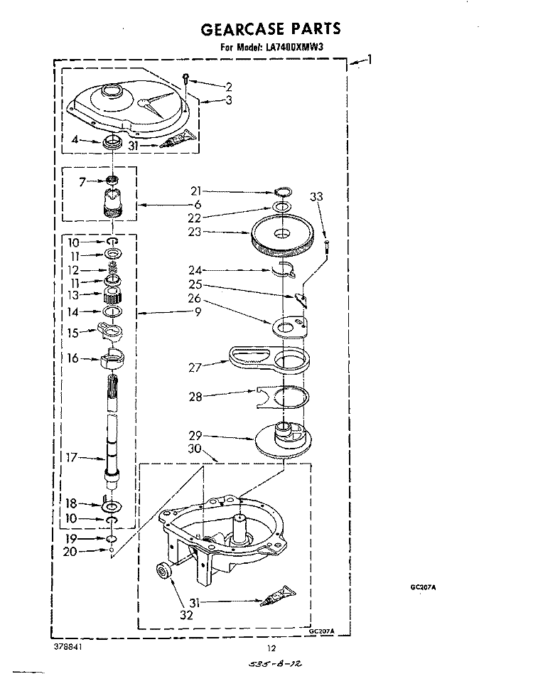 GEARCASE Diagram and Parts List for LA7400XMW3  Whirlpool Washer