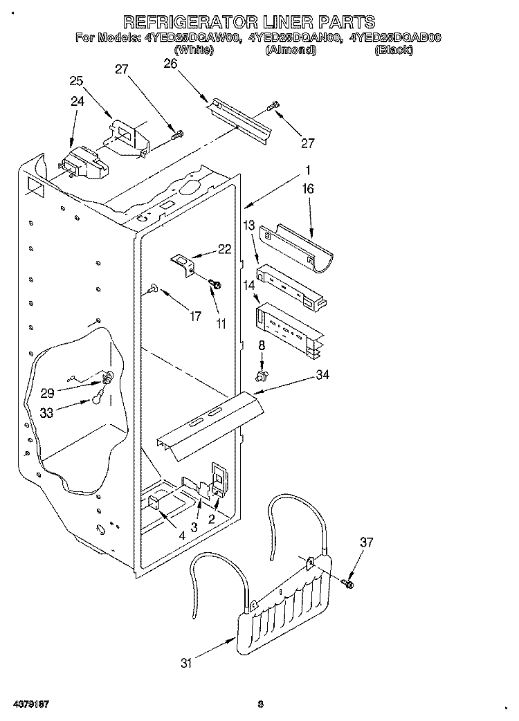 REFRIGERATOR LINER Diagram and Parts List for 4YED25DQAB00  Whirlpool Refrigerator