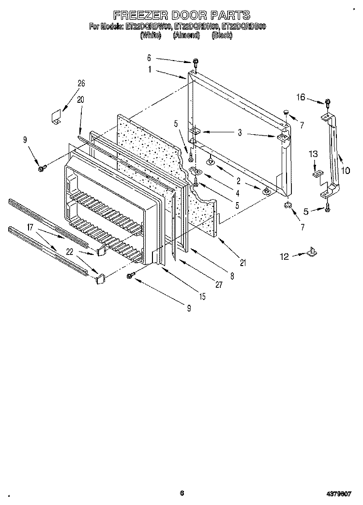 FREEZER DOOR Diagram and Parts List for ET22DQRDB00  Whirlpool Refrigerator