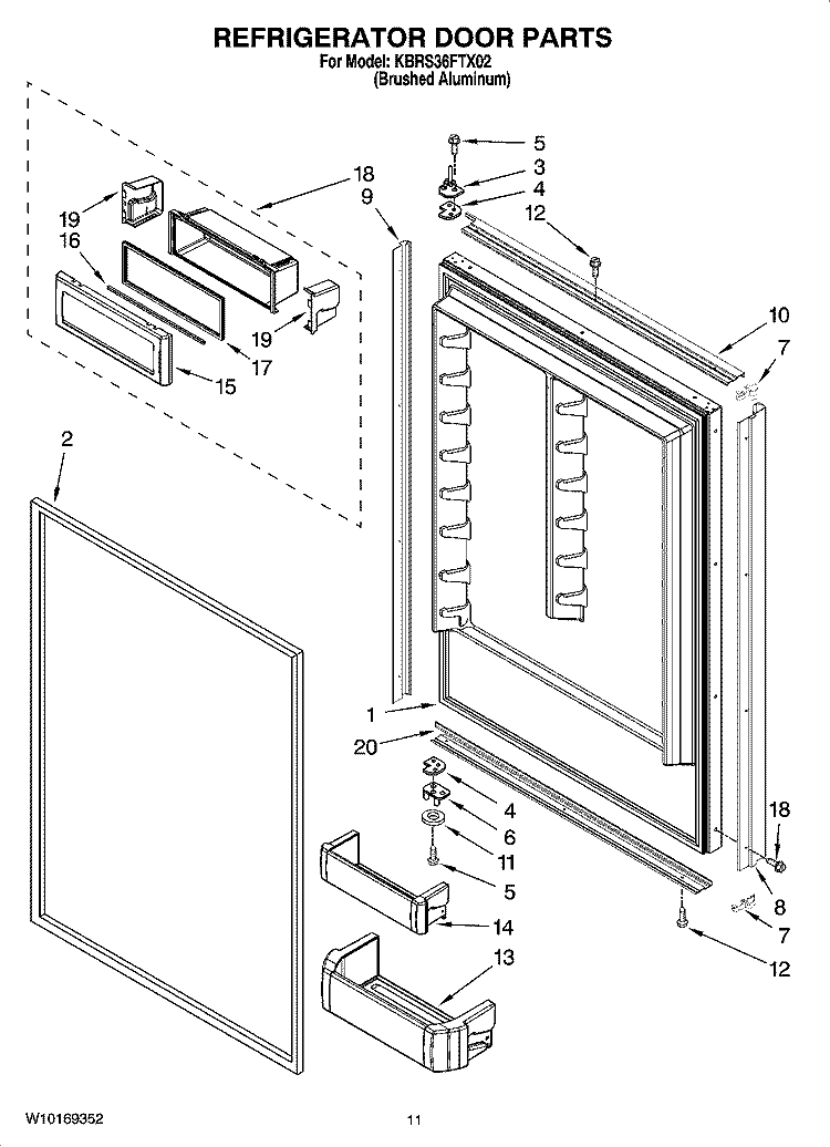 REFRIGERATOR DOOR PARTS Diagram and Parts List for KBRS36FTX02  KitchenAid Refrigerator