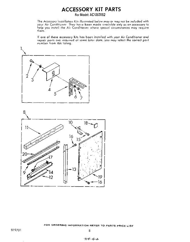 ACCESSORY KIT Diagram and Parts List for AC1202XS2  Whirlpool Air Conditioner
