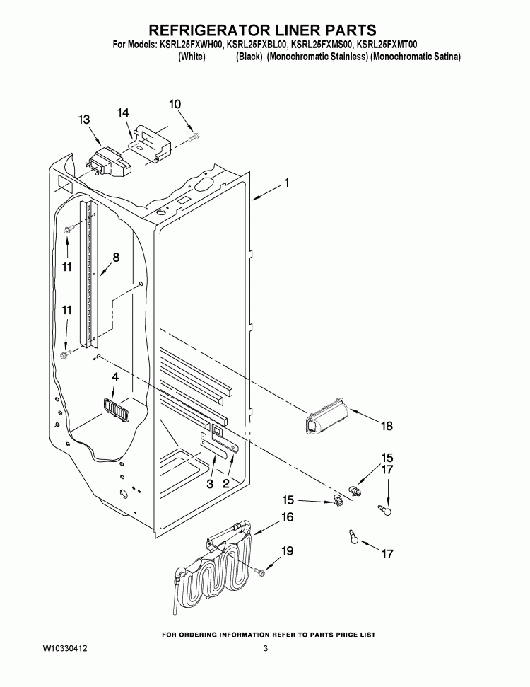REFRIGERATOR LINER PARTS Diagram and Parts List for KSRL25FXMT00  KitchenAid Refrigerator