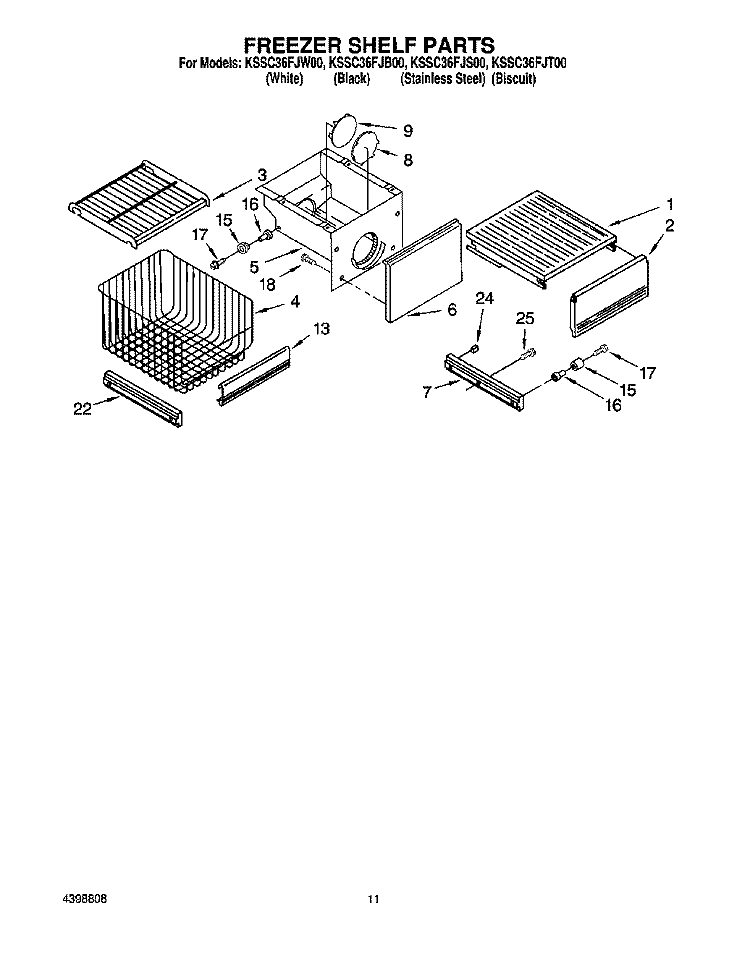 FREEZER SHELF Diagram and Parts List for KSSC36FJW00  KitchenAid Refrigerator