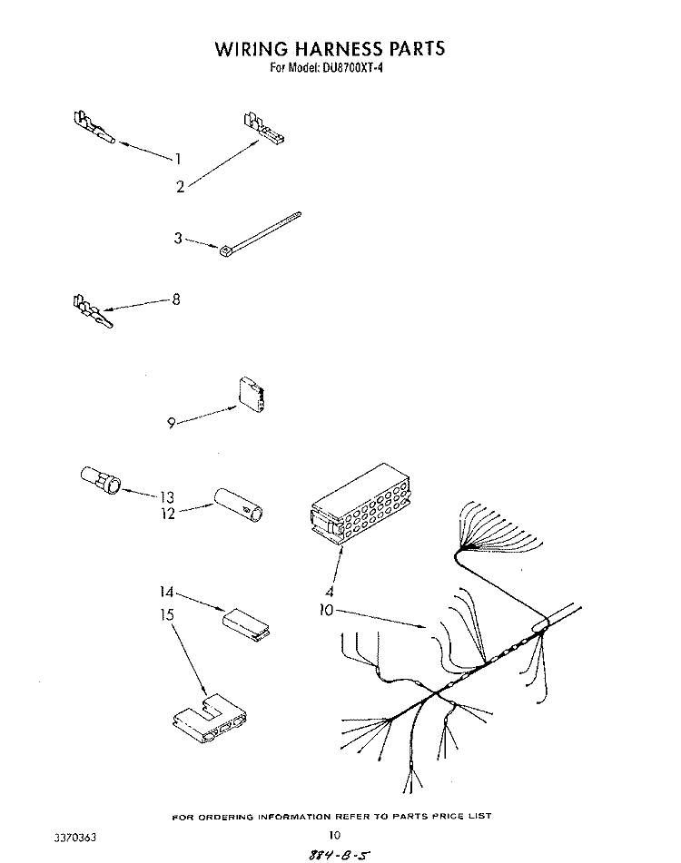 WIRING HARNESS Diagram and Parts List for DU8700XT4  Whirlpool Dishwasher