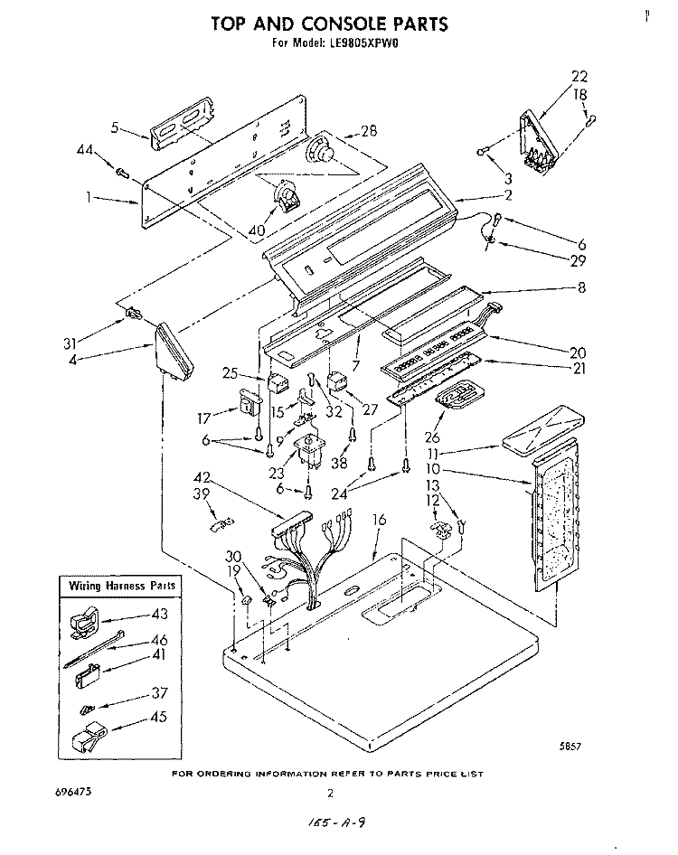 SECTION Diagram and Parts List for LE9805XPW0  Whirlpool Dryer