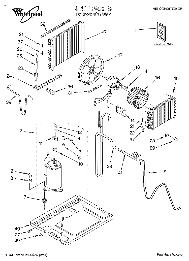 UNIT, LITERATURE Diagram and Parts List for ACV122XH0  Whirlpool Air Conditioner