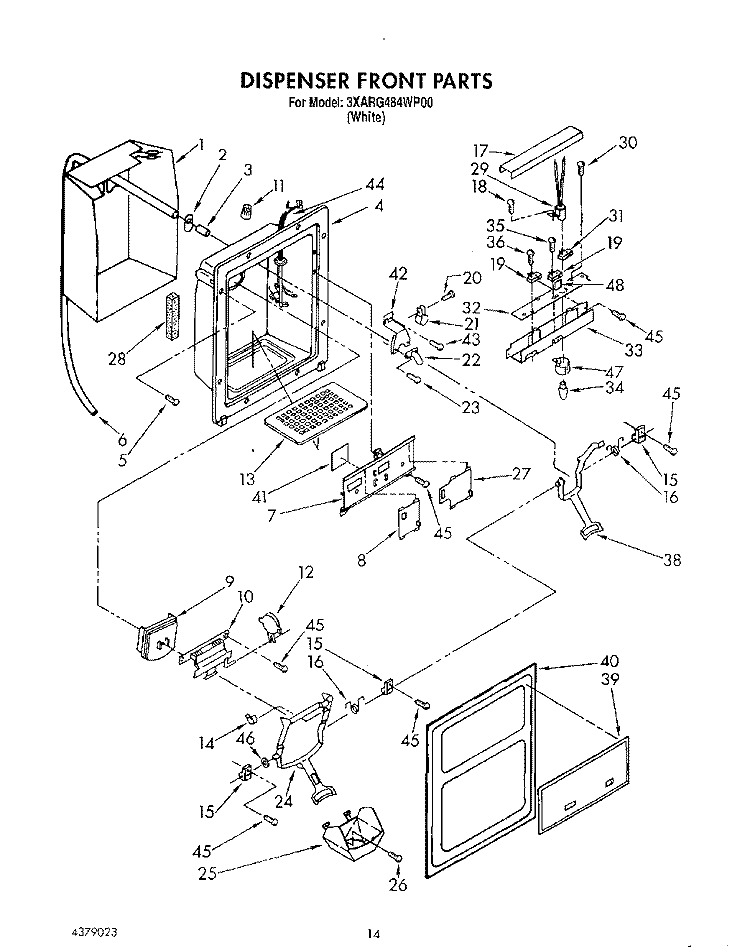 DISPENSER FRONT Diagram and Parts List for 3XARG484WP00  Whirlpool Refrigerator