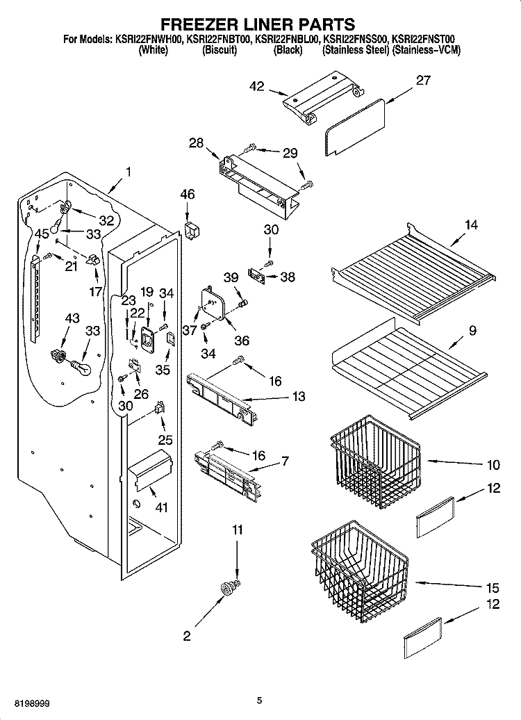 FREEZER LINER PARTS Diagram and Parts List for KSRI22FNSS00  KitchenAid Refrigerator
