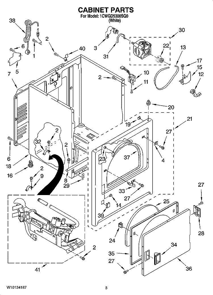 CABINET PARTS Diagram and Parts List for 1CWGD5300SQ0  Whirlpool Dryer