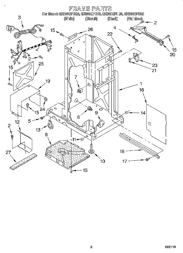 FRAME Diagram and Parts List for GX900QPHB0  Whirlpool Trash Compactor