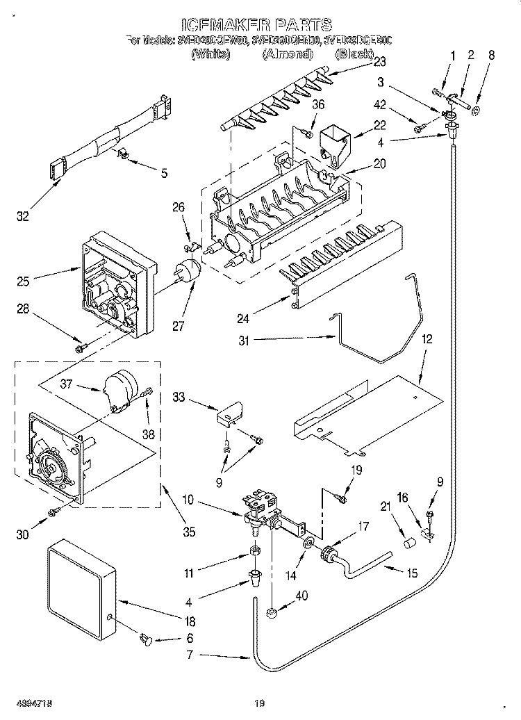 ICEMAKER, LIT/OPTIONAL Diagram and Parts List for 3VED29DQEN00  Whirlpool Refrigerator