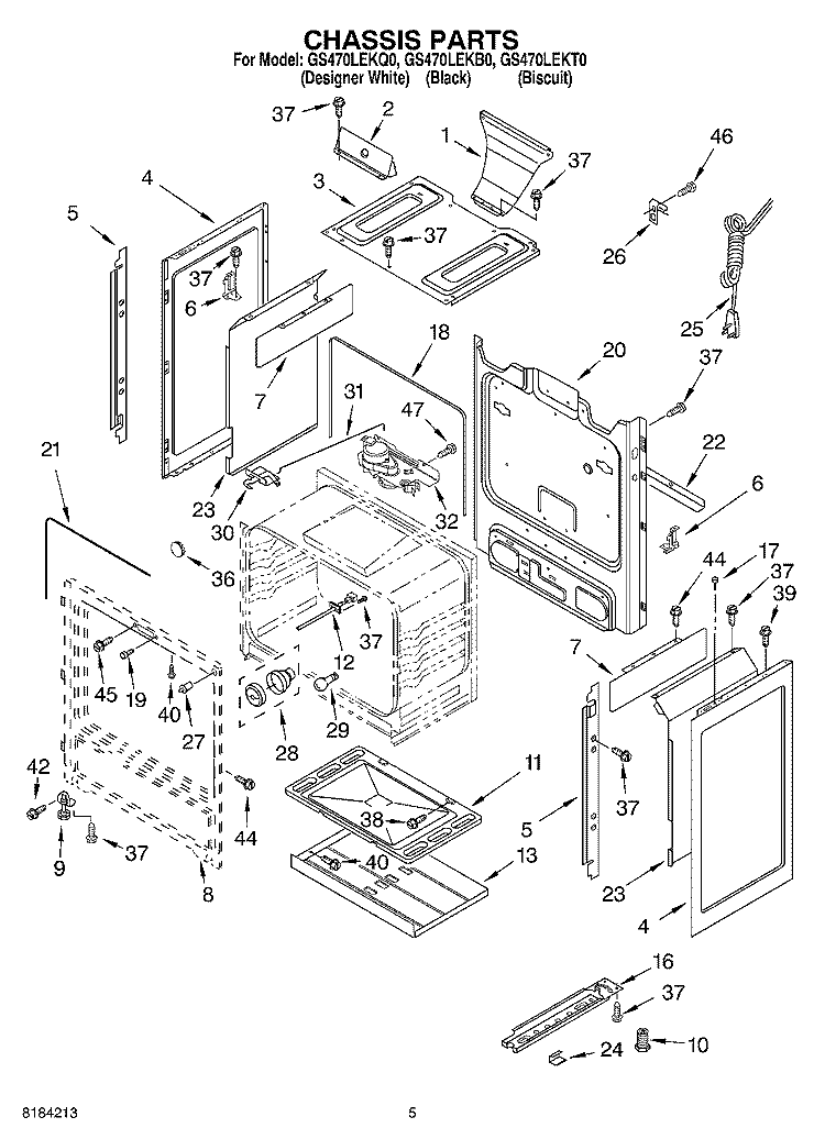 CHASSIS PARTS Diagram and Parts List for GS470LEKB0  Whirlpool Range