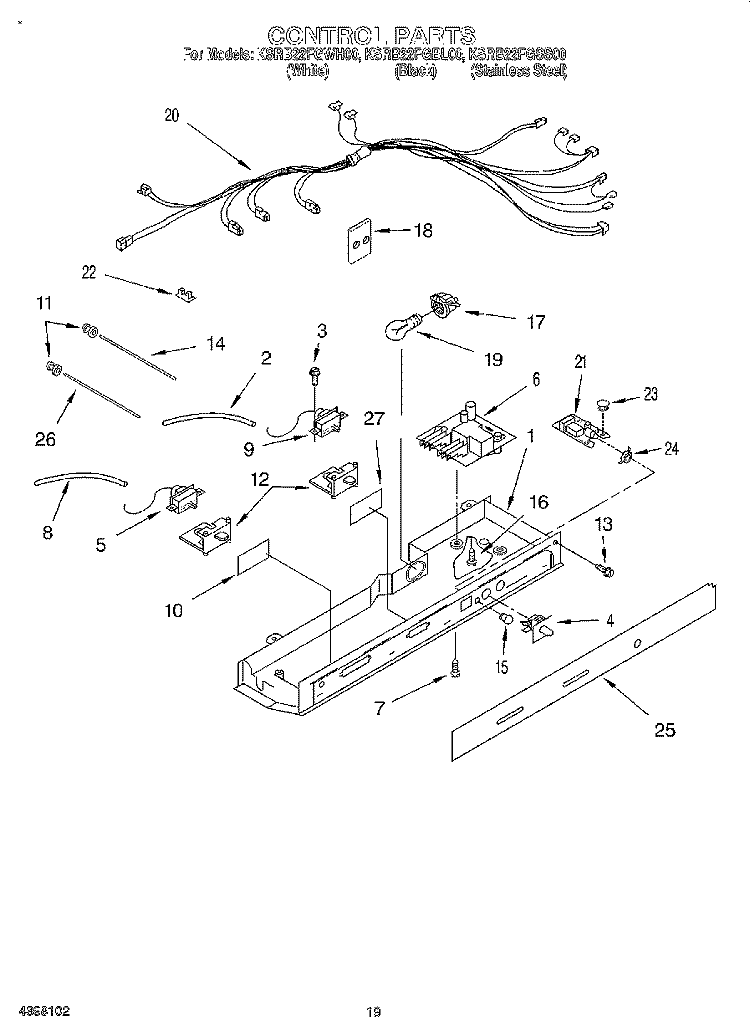 CONTROL, LIT/OPTIONAL Diagram and Parts List for KSRB22FGSS00  KitchenAid Refrigerator