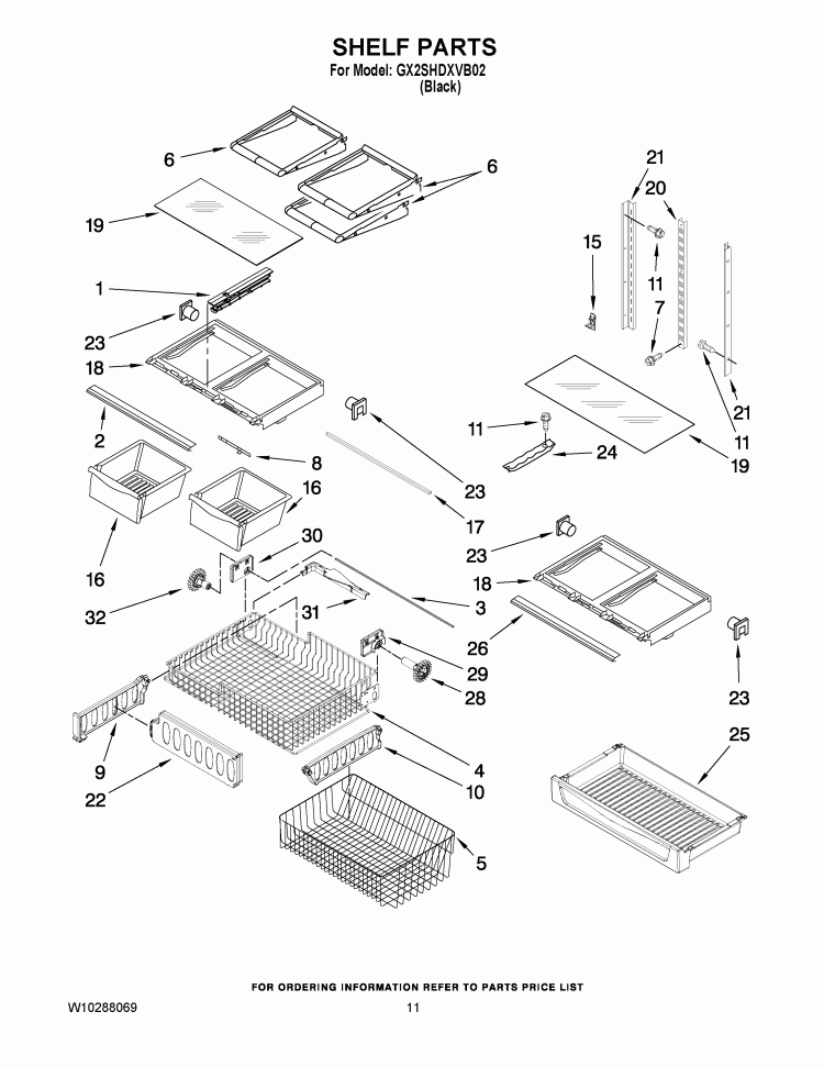 SHELF PARTS Diagram and Parts List for GX2SHDXVB02  Whirlpool Refrigerator