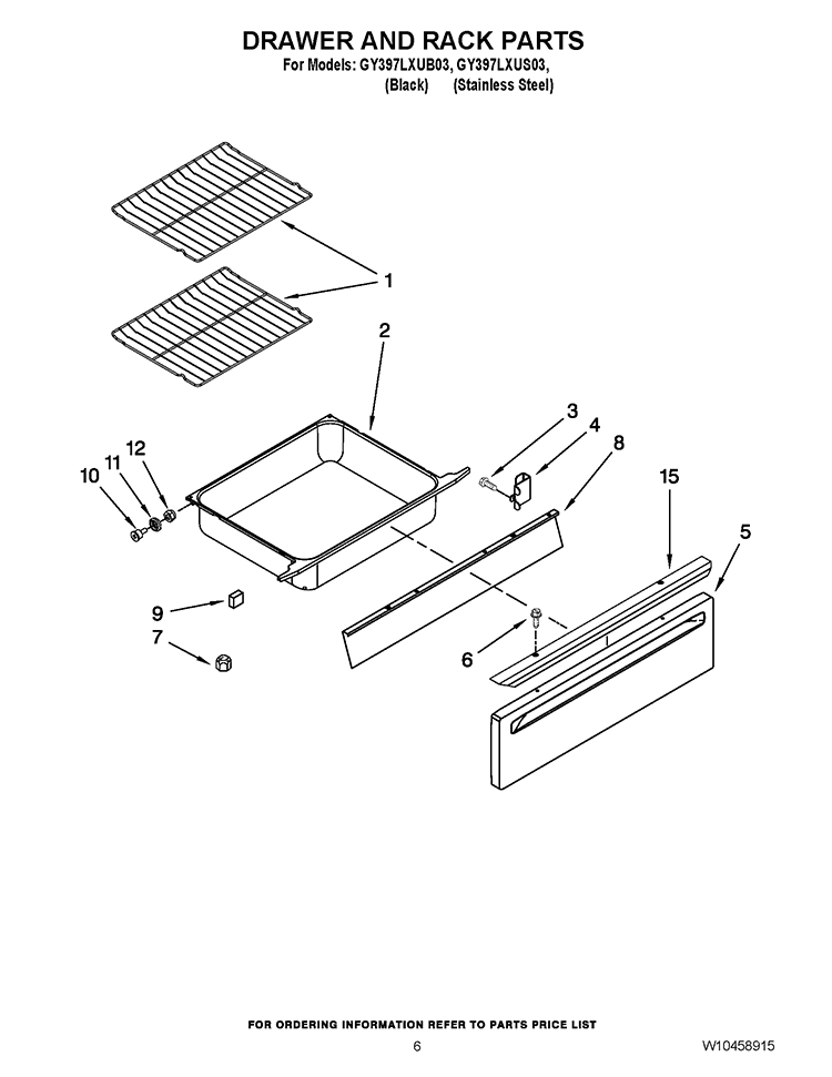 DRAWER AND RACK PARTS Diagram and Parts List for GY397LXUB03  Whirlpool Range