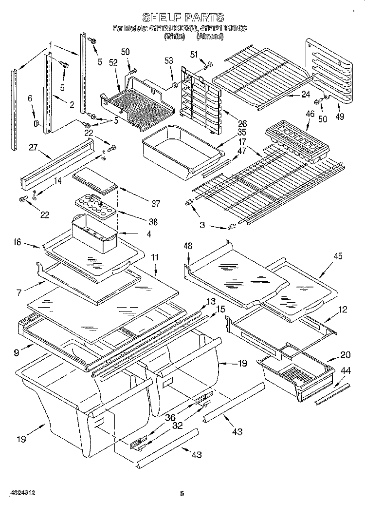 SHELF Diagram and Parts List for 4YET21DKDN03  Whirlpool Refrigerator