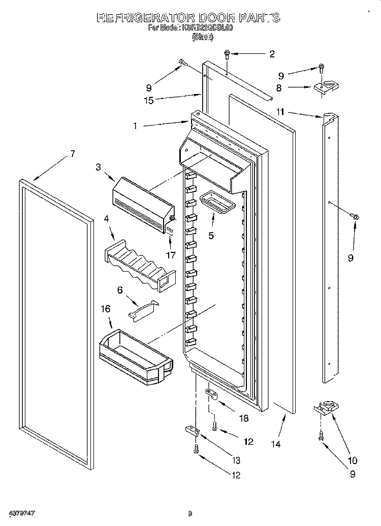 REFRIGERATOR DOOR Diagram and Parts List for KSRB22QDBL00  KitchenAid Refrigerator
