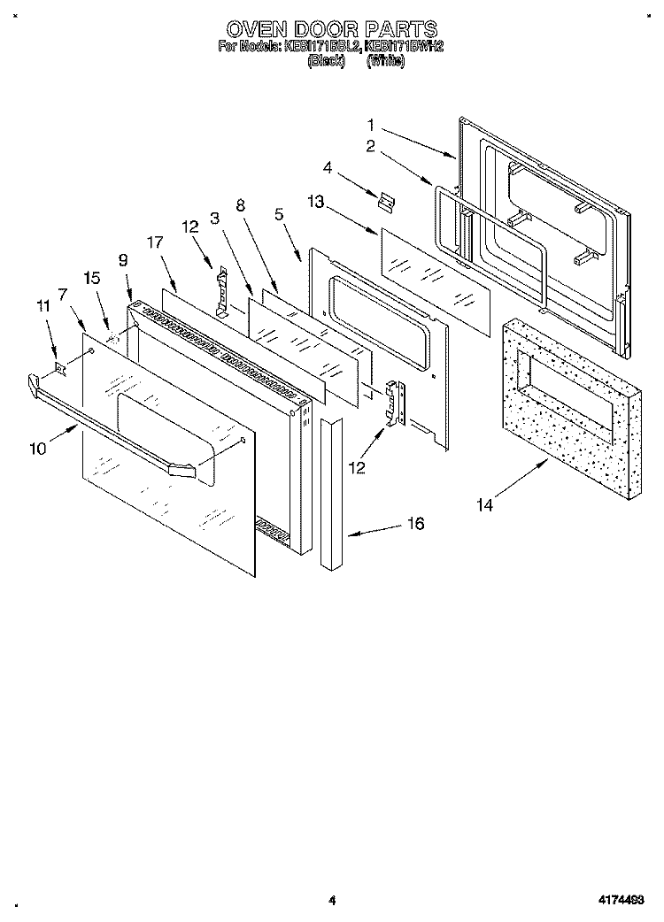 OVEN DOOR Diagram and Parts List for KEBI171BWH2  KitchenAid Wall Oven
