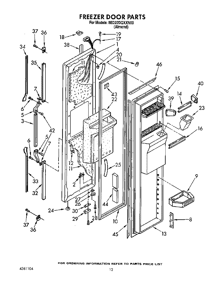 FREEZER DOOR Diagram and Parts List for 8ED22DQXXN00  Whirlpool Refrigerator