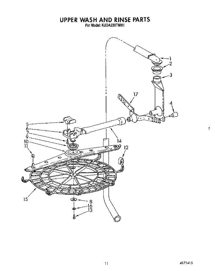 UPPER WASH AND RINSE Diagram and Parts List for KUDA220TWH1  KitchenAid Dishwasher
