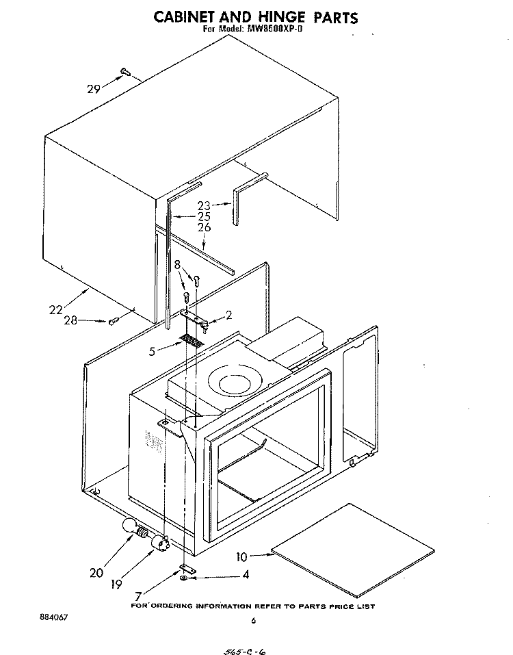 CABINET AND HINGE Diagram and Parts List for MW8500XP0  Whirlpool Microwave