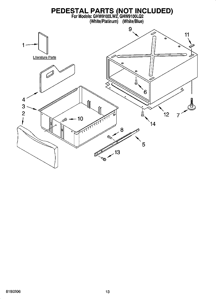 PEDESTAL PARTS (NOT INCLUDED), OPTIONAL PARTS (NOT INCLUDED) Diagram and Parts List for GHW9100LW2  Whirlpool Washer