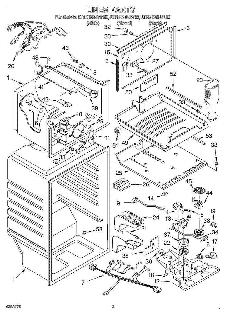 LINER Diagram and Parts List for KTRS19MJWH00  KitchenAid Refrigerator