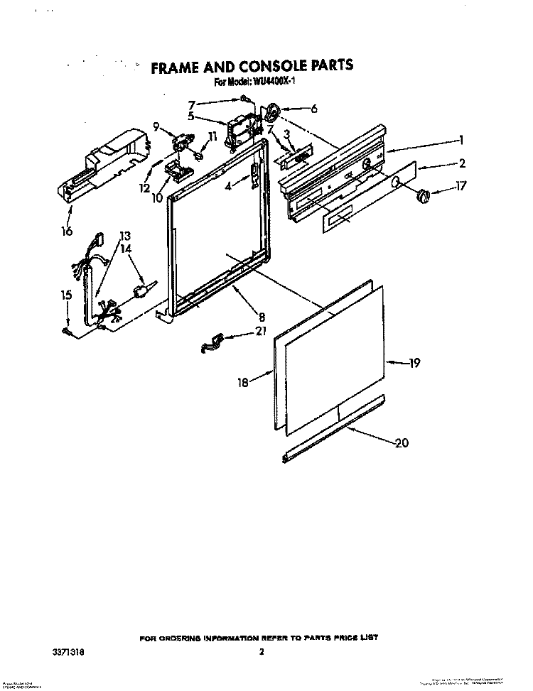 FRAME AND CONSOLE Diagram and Parts List for WU4400X1  Roper Dishwasher