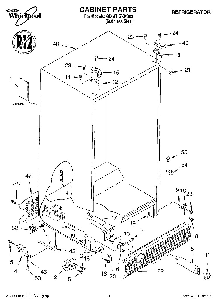CABINET PARTS Diagram and Parts List for GD5THGXKS03  Whirlpool Refrigerator