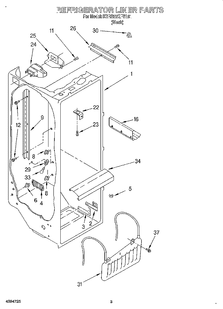 REFRIGERATOR LINER Diagram and Parts List for KSRB22QFBL01  KitchenAid Refrigerator