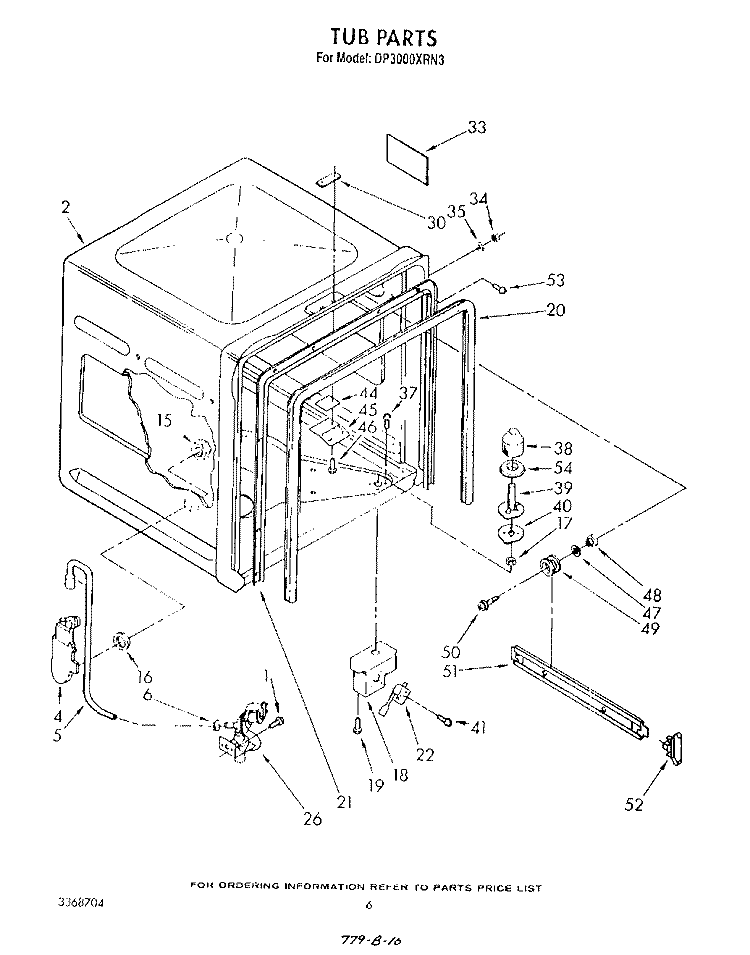 TUB , LITERATURE AND OPTIONAL Diagram and Parts List for DP3000XRN3  Whirlpool Dishwasher