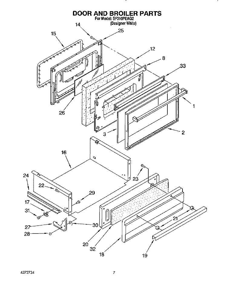 DOOR AND BROILER Diagram and Parts List for SF310PEAQ2  Whirlpool Range