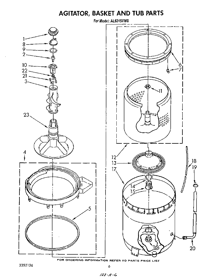 AGITATOR, BASKET AND TUB Diagram and Parts List for AL6245VL0  Whirlpool Washer