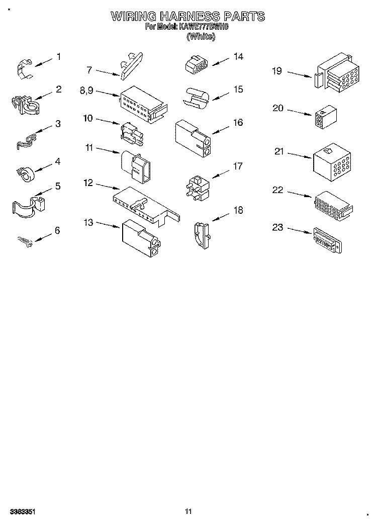 WIRING HARNESS Diagram and Parts List for KAWE777BWH0  KitchenAid Washer