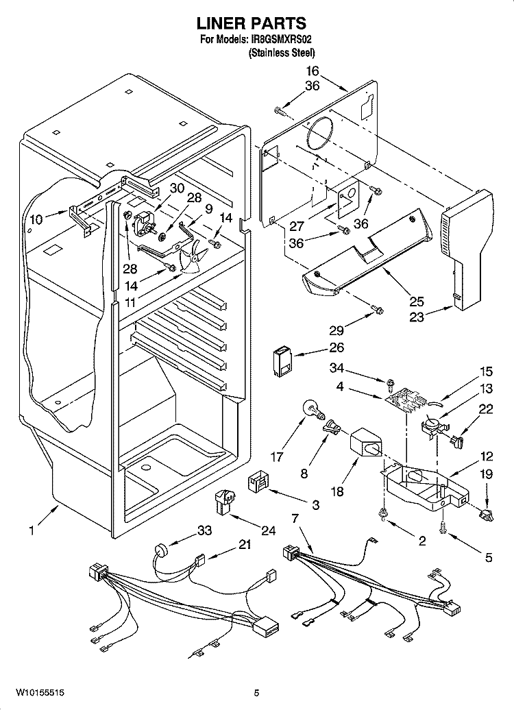 LINER PARTS Diagram and Parts List for IR8GSMXRS02  Whirlpool Refrigerator