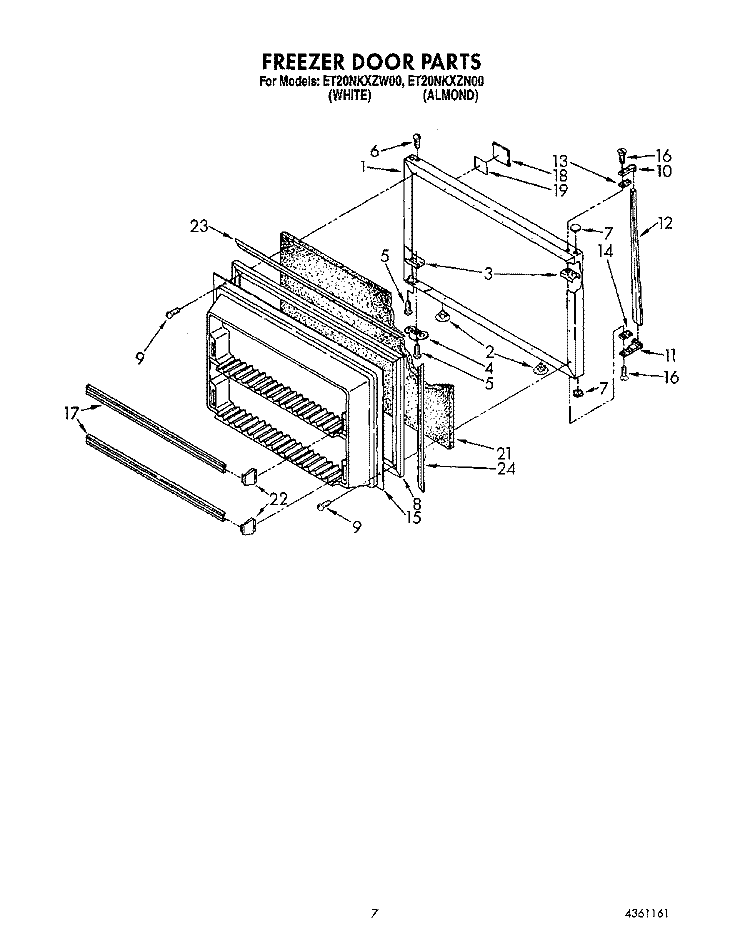 FREEZER DOOR Diagram and Parts List for ET20NKXZN00  Whirlpool Refrigerator