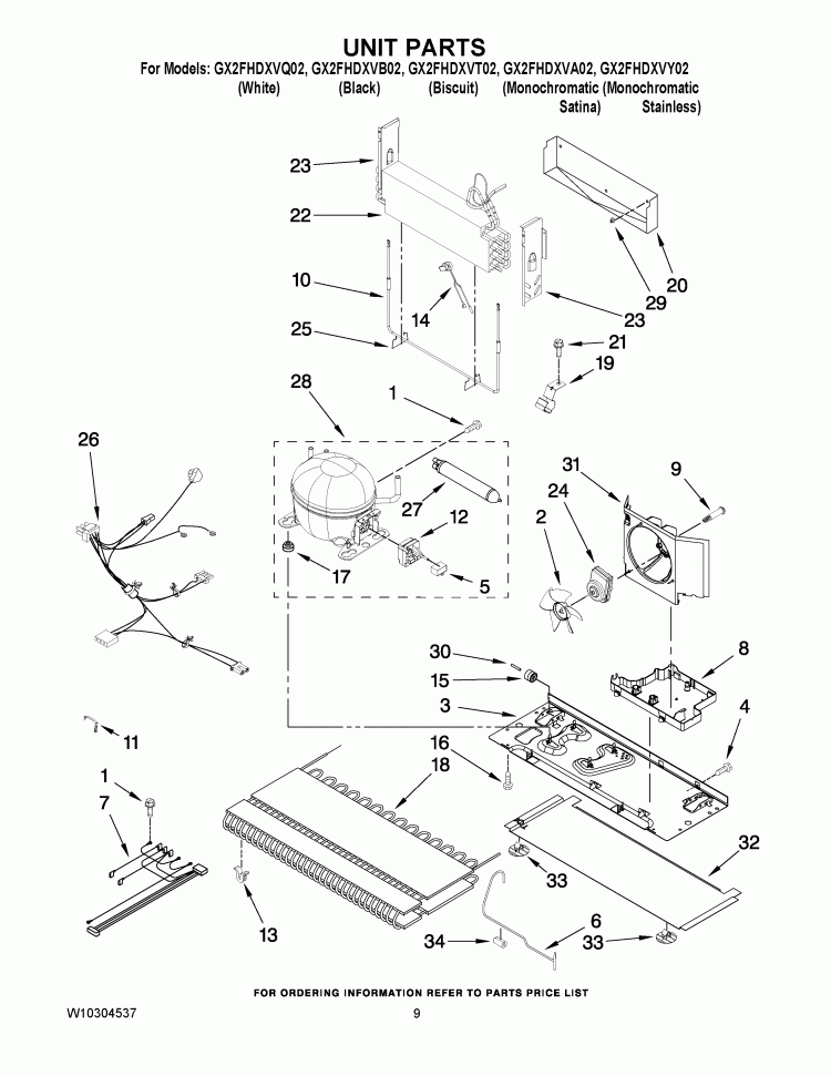 UNIT PARTS Diagram and Parts List for GX2FHDXVB02  Whirlpool Refrigerator