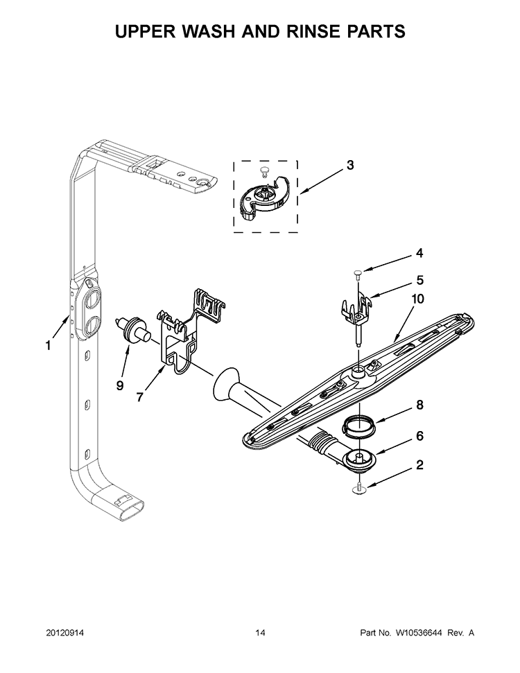 UPPER WASH AND RINSE PARTS Diagram and Parts List for KUDC10FXSS1  KitchenAid Dishwasher