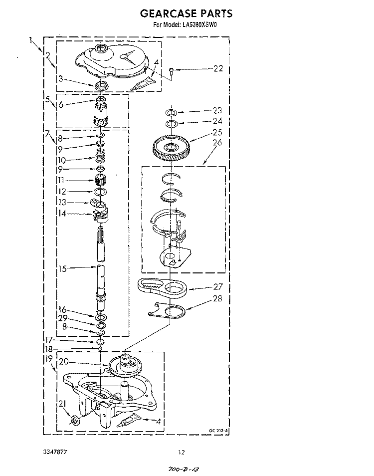 GEARCASE Diagram and Parts List for LA5380XSW0  Whirlpool Washer