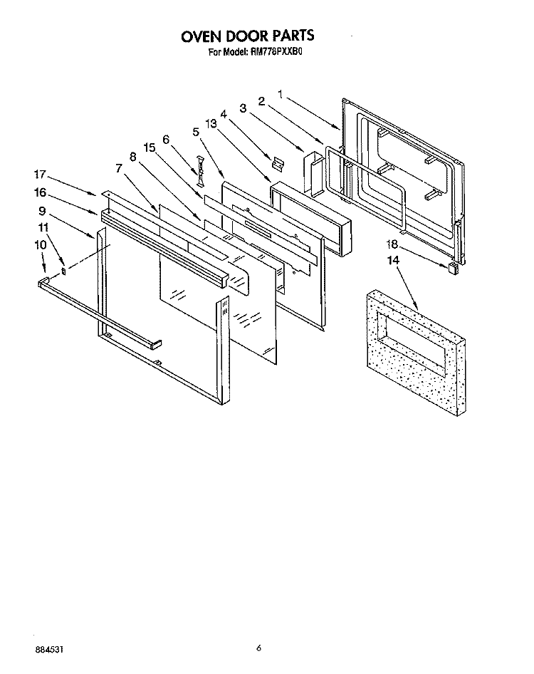 OVEN DOOR Diagram and Parts List for RM778PXXB0  Whirlpool Microwave Oven Combo