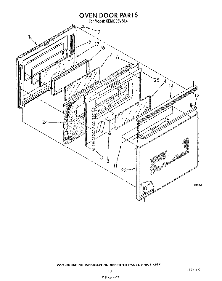 OVEN DOOR Diagram and Parts List for KEMI300VBL4  KitchenAid Microwave Oven Combo