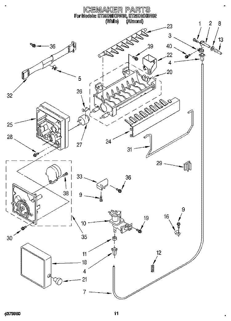 ICEMAKER Diagram and Parts List for ET25DMXBN02  Whirlpool Refrigerator