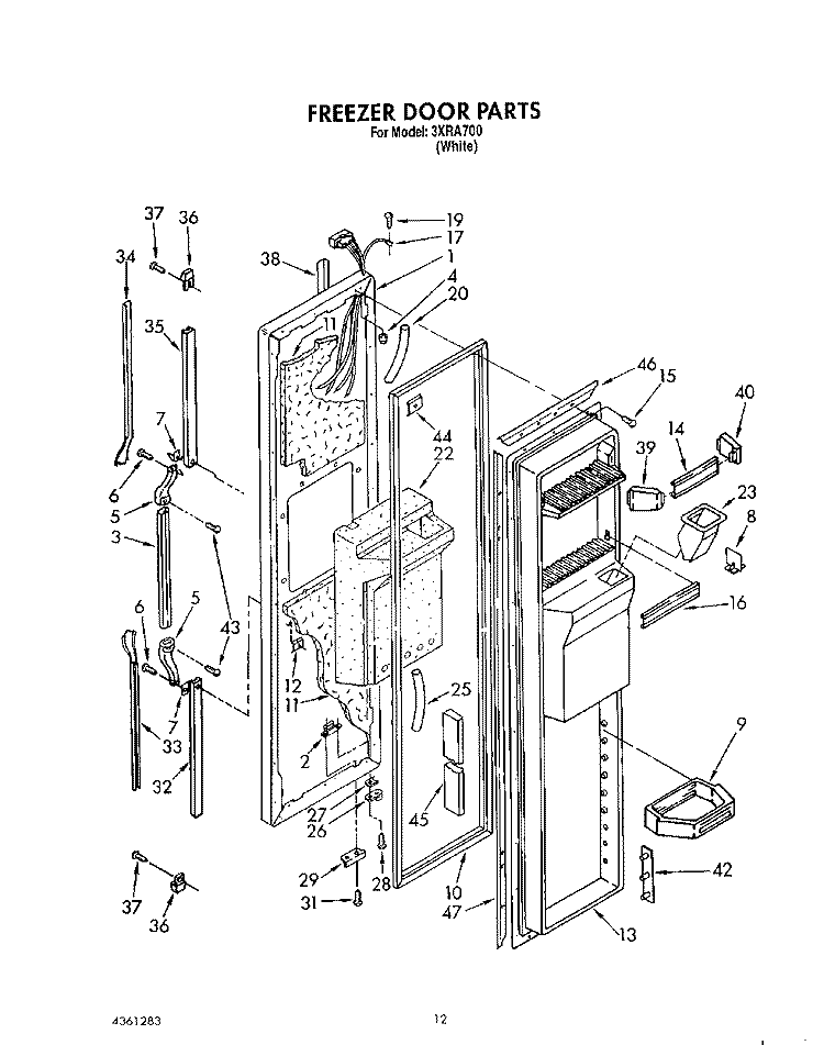 FREEZER DOOR Diagram and Parts List for 3XRA700  Whirlpool Refrigerator